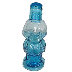 Vintage Tiara Indiana Glass Blue Jolly Mountaineer Tumble Up Decanter W/ Top Cup